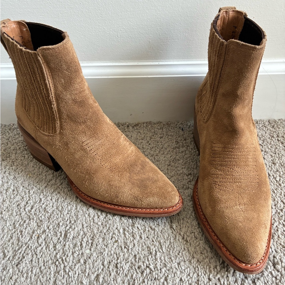 Tecovas “The Taylor” Tan Suede Pointed Ankle Boot